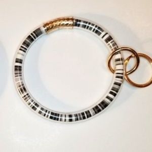Black, White, Grey striped Bangle Keyring